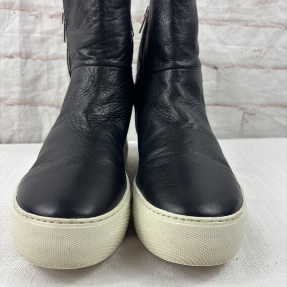 J/Slides Women's 8.5 Allie Faux Fur Lined Black Leather Sneaker Boots - Picture 3 of 9